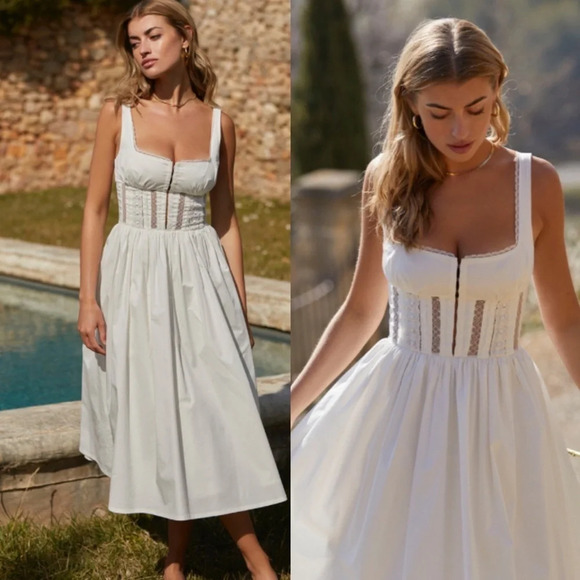 House of CB Dresses & Skirts - House of CB 'Perle' White Lace Trim Midi Dress size XS‎